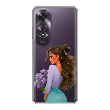 Силиконовый чехол на OPPO A60 с принтом девушка цветы