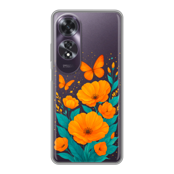Силиконовый чехол на OPPO A60 с принтом цветы бабочки