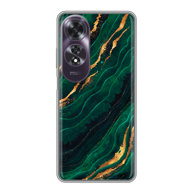 Силиконовый чехол на OPPO A60 с принтом Мрамор зеленое золото Силиконовый чехол на OPPO A60 с принтом Мрамор зеленое золото