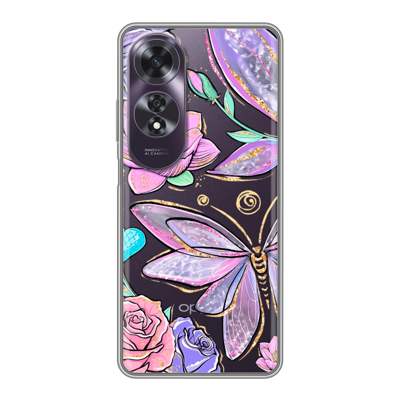 Силиконовый чехол на OPPO A60 с принтом Бабочки и цветы Силиконовый чехол на OPPO A60 с принтом Бабочки и цветы