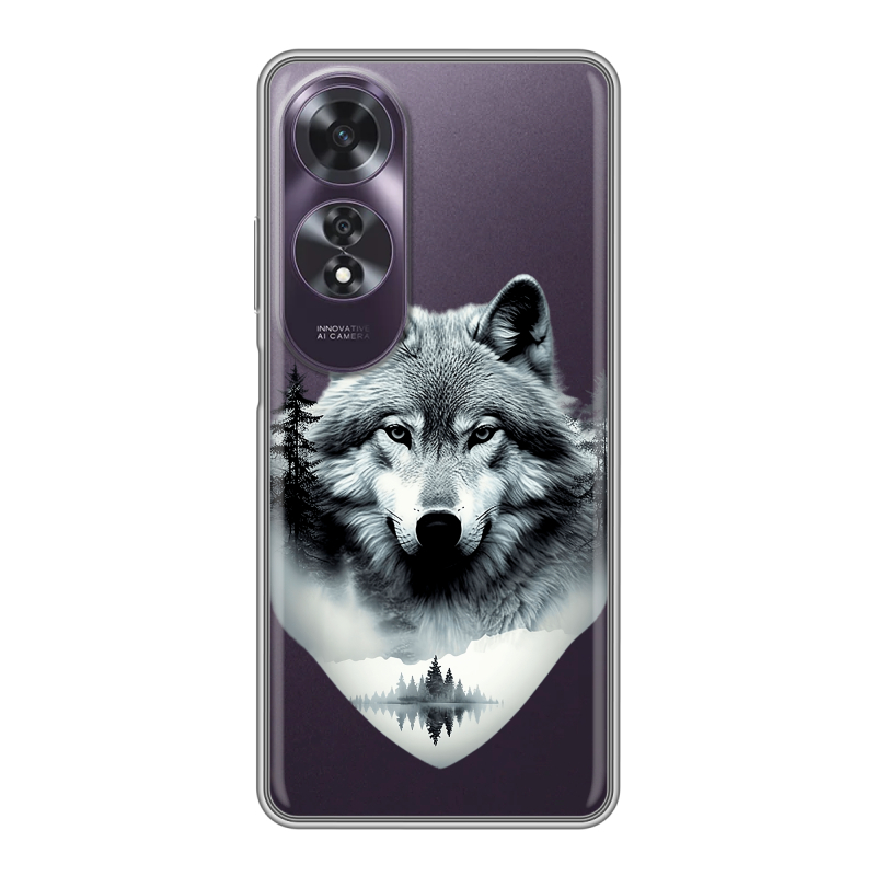 Силиконовый чехол на OPPO A60 с принтом Волк в лесу Силиконовый чехол на OPPO A60 с принтом Волк в лесу