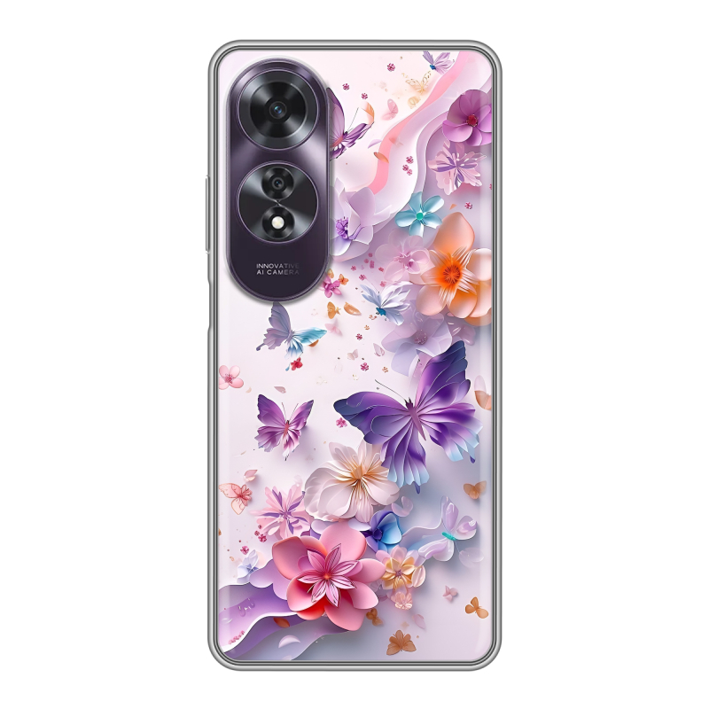 Силиконовый чехол на OPPO A60 с принтом цветы бабочки Силиконовый чехол на OPPO A60 с принтом цветы бабочки