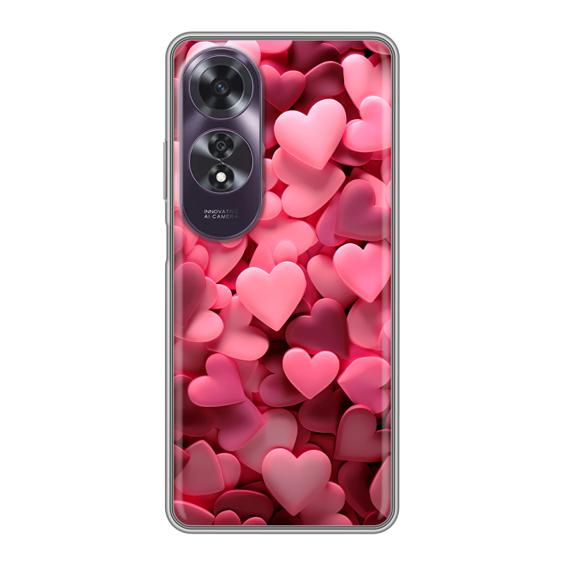Силиконовый чехол на OPPO A60 с принтом розовые сердечки Силиконовый чехол на OPPO A60 с принтом розовые сердечки