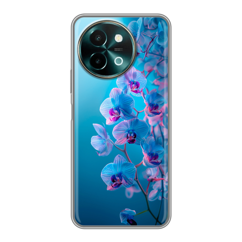 Силиконовый чехол на Vivo Y38 с принтом голубые орхидеи Силиконовый чехол на Vivo Y38 с принтом голубые орхидеи