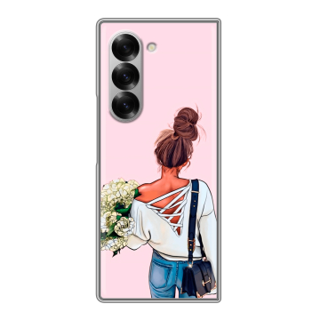 Пластиковый чехол на Samsung Galaxy Z Fold 6 с принтом Девушка и букет Пластиковый чехол на Samsung Galaxy Z Fold 6 с принтом Девушка и букет