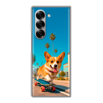 Пластиковый чехол на Samsung Galaxy Z Fold 6 с принтом Корги на скейте Пластиковый чехол на Samsung Galaxy Z Fold 6 с принтом Корги на скейте