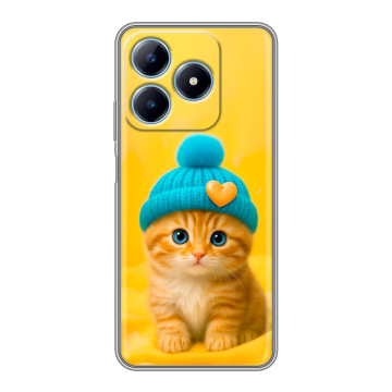 Силиконовый чехол на Realme C63 с принтом Котенок в шапке