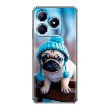 Силиконовый чехол на Realme C63 с принтом Мопс в шапке Силиконовый чехол на Realme C63 с принтом Мопс в шапке