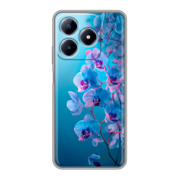 Силиконовый чехол на Realme C63 с принтом голубые орхидеи