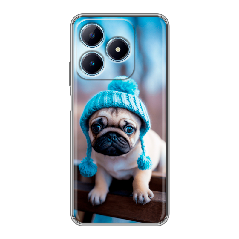 Силиконовый чехол на Realme C63 с принтом Мопс в шапке Силиконовый чехол на Realme C63 с принтом Мопс в шапке