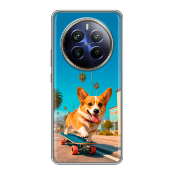 Силиконовый чехол на Realme 12 4G с принтом Корги на скейте