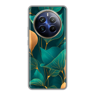 Силиконовый чехол на Realme 12 4G с принтом Листья и золото