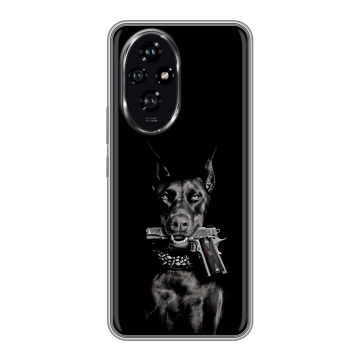 Силиконовый чехол на Honor 200 с принтом Доберман и пистолет Силиконовый чехол на Honor 200 с принтом Доберман и пистолет