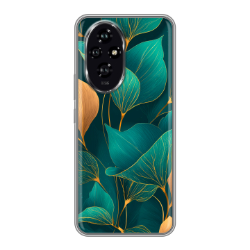 Силиконовый чехол на Honor 200 с принтом Листья и золото