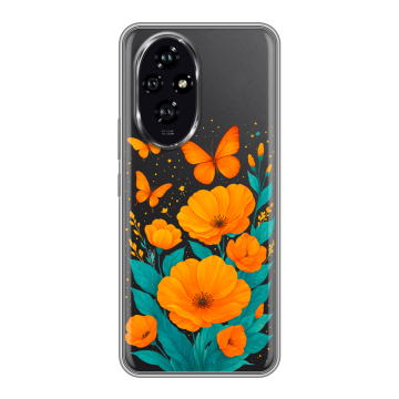 Силиконовый чехол на Honor 200 с принтом цветы бабочки