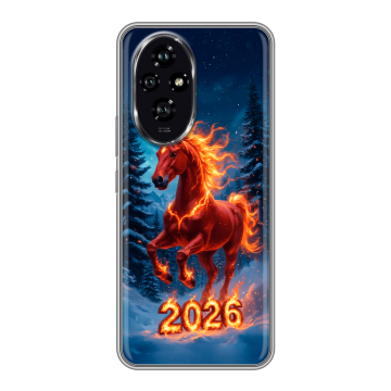 Силиконовый чехол на Honor 200 с принтом Новый год коня