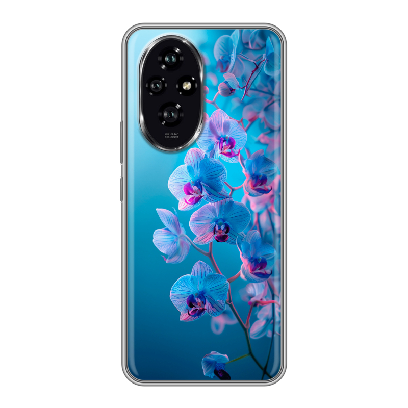 Силиконовый чехол на Honor 200 с принтом голубые орхидеи Силиконовый чехол на Honor 200 с принтом голубые орхидеи