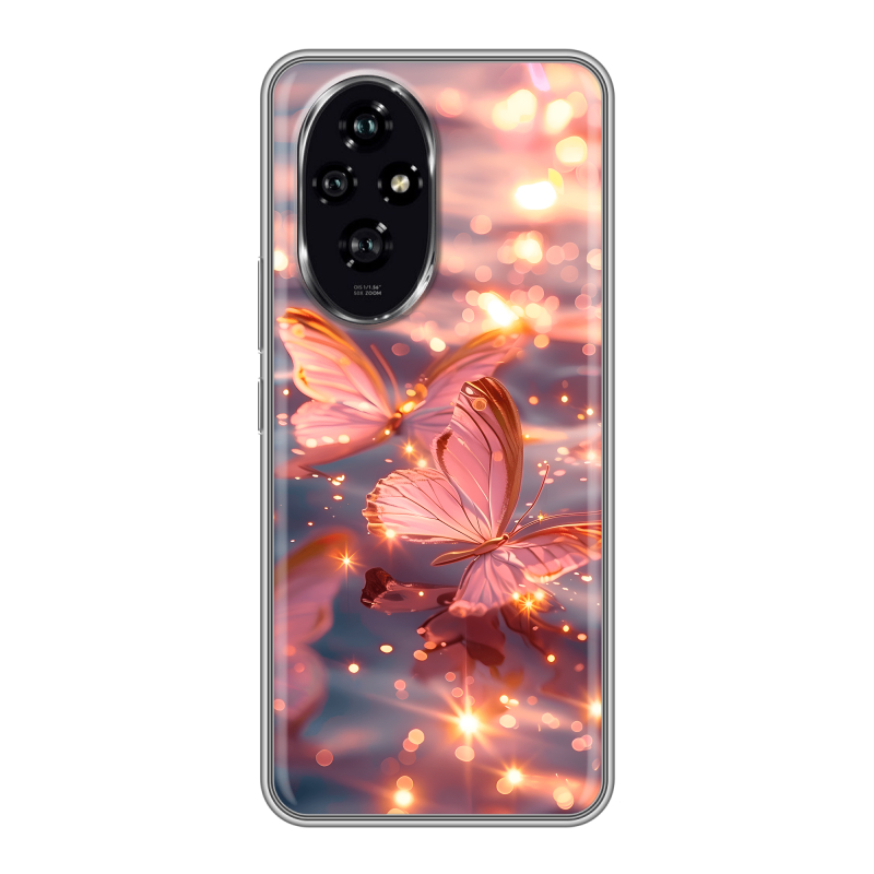 Силиконовый чехол на Honor 200 с принтом бабочки розовые Силиконовый чехол на Honor 200 с принтом бабочки розовые