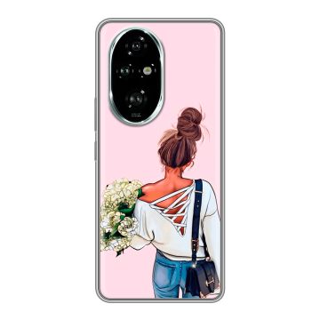 Силиконовый чехол на Honor 200 Pro с принтом Девушка и букет Силиконовый чехол на Honor 200 Pro с принтом Девушка и букет