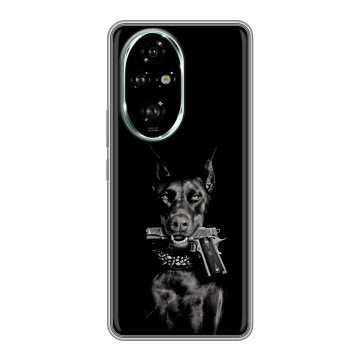 Силиконовый чехол на Honor 200 Pro с принтом Доберман и пистолет Силиконовый чехол на Honor 200 Pro с принтом Доберман и пистолет