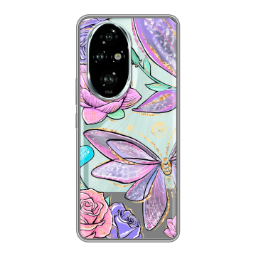 Силиконовый чехол на Honor 200 Pro с принтом Бабочки и цветы