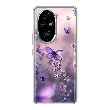 Силиконовый чехол на Honor 200 Pro с принтом бабочки и лаванда Силиконовый чехол на Honor 200 Pro с принтом бабочки и лаванда