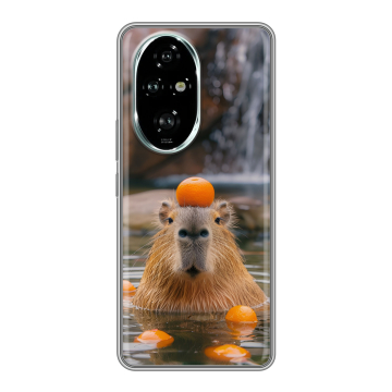 Силиконовый чехол на Honor 200 Pro с принтом Капибара с апельсином Силиконовый чехол на Honor 200 Pro с принтом Капибара с апельсином