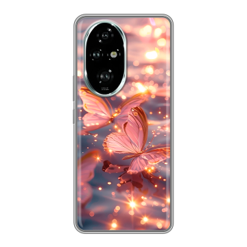 Силиконовый чехол на Honor 200 Pro с принтом бабочки розовые Силиконовый чехол на Honor 200 Pro с принтом бабочки розовые