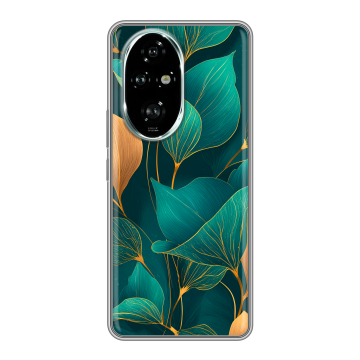 Силиконовый чехол на Honor 200 Pro с принтом Листья и золото