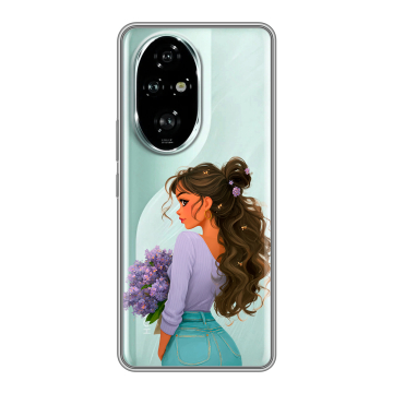Силиконовый чехол на Honor 200 Pro с принтом девушка цветы