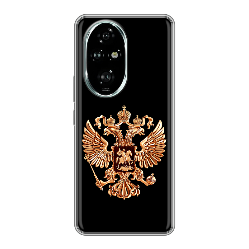 Силиконовый чехол на Honor 200 Pro с принтом Герб России золотой Силиконовый чехол на Honor 200 Pro с принтом Герб России золотой