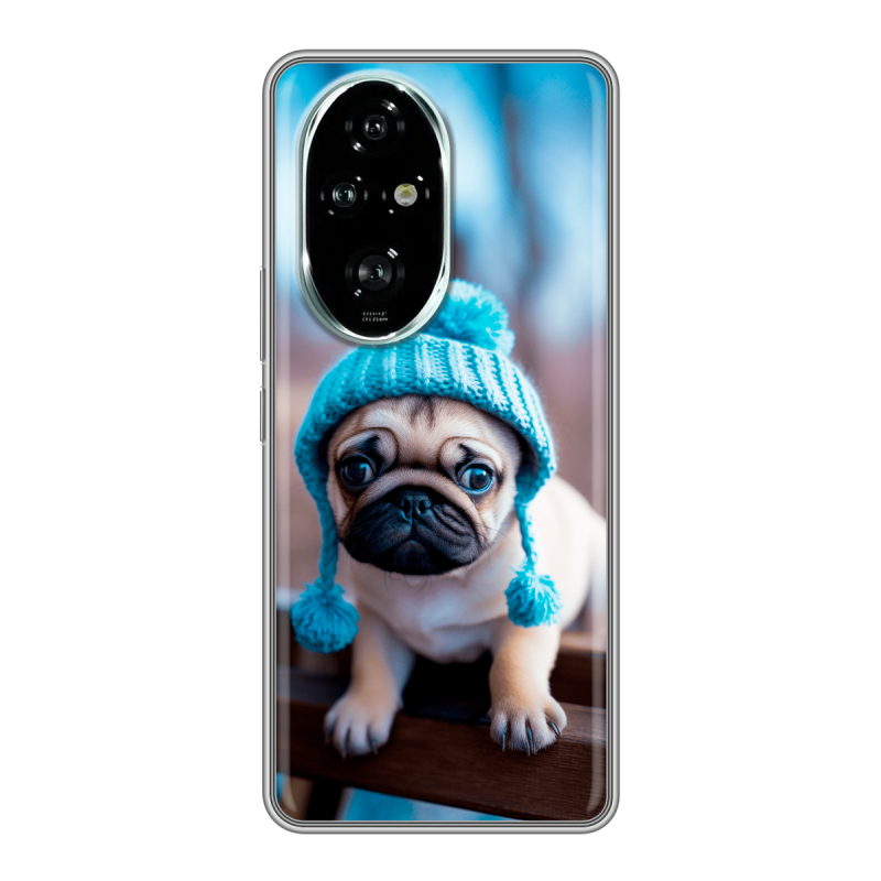 Силиконовый чехол на Honor 200 Pro с принтом Мопс в шапке Силиконовый чехол на Honor 200 Pro с принтом Мопс в шапке