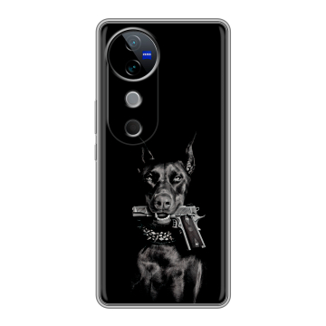 Силиконовый чехол на Vivo V40 5G с принтом Доберман и пистолет