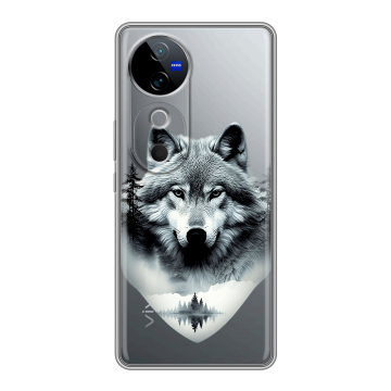 Силиконовый чехол на Vivo V40 5G с принтом Волк в лесу