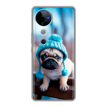 Силиконовый чехол на Vivo V40 5G с принтом Мопс в шапке