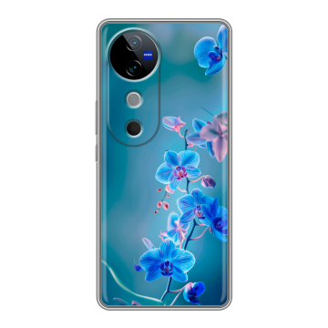 Силиконовый чехол на Vivo V40 5G с принтом Голубые цветы