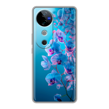 Силиконовый чехол на Vivo V40 5G с принтом голубые орхидеи