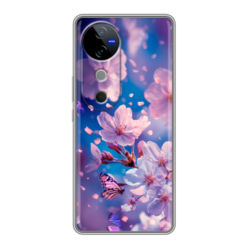 Силиконовый чехол на Vivo V40 5G с принтом цветы бабочки