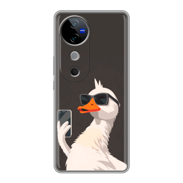 Силиконовый чехол на Vivo V40 5G с принтом утка в очках