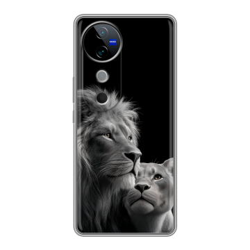 Силиконовый чехол на Vivo V40 5G с принтом Лев кошки