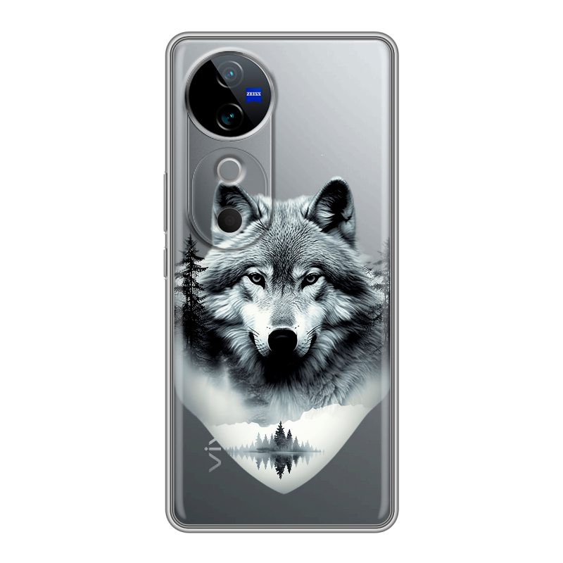Силиконовый чехол на Vivo V40 5G с принтом Волк в лесу Силиконовый чехол на Vivo V40 5G с принтом Волк в лесу