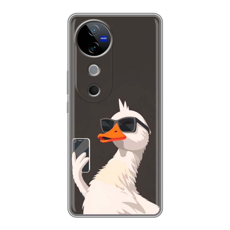 Силиконовый чехол на Vivo V40 5G с принтом утка в очках Силиконовый чехол на Vivo V40 5G с принтом утка в очках
