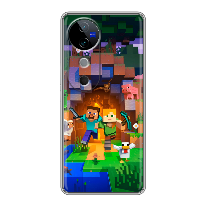 Силиконовый чехол на Vivo V40 5G с принтом Майнкрафт Minecraft Силиконовый чехол на Vivo V40 5G с принтом Майнкрафт Minecraft