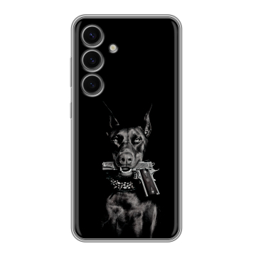 Силиконовый чехол на Samsung Galaxy S24 FE с принтом Доберман и пистолет