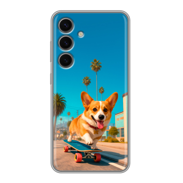Силиконовый чехол на Samsung Galaxy S24 FE с принтом Корги на скейте Силиконовый чехол на Samsung Galaxy S24 FE с принтом Корги на скейте
