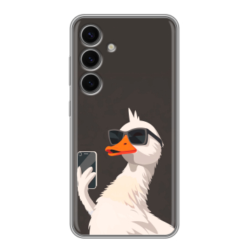 Силиконовый чехол на Samsung Galaxy S24 FE с принтом утка в очках Силиконовый чехол на Samsung Galaxy S24 FE с принтом утка в очках