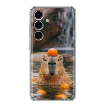 Силиконовый чехол на Samsung Galaxy S24 FE с принтом Капибара с апельсином Силиконовый чехол на Samsung Galaxy S24 FE с принтом Капибара с апельсином