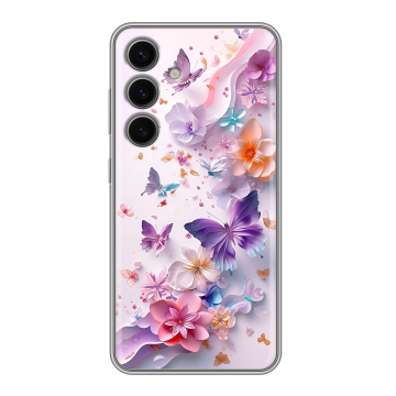 Силиконовый чехол на Samsung Galaxy S24 FE с принтом цветы бабочки