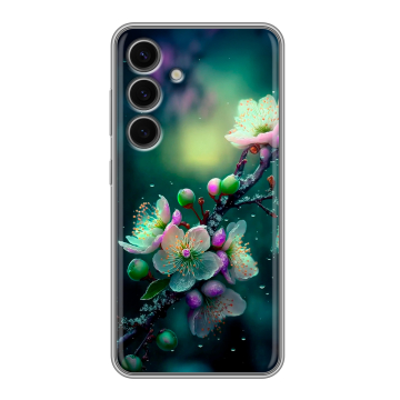 Силиконовый чехол на Samsung Galaxy S24 FE с принтом Цветы и мрамор