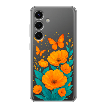 Силиконовый чехол на Samsung Galaxy S24 FE с принтом цветы бабочки Силиконовый чехол на Samsung Galaxy S24 FE с принтом цветы бабочки